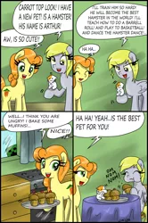 Size: 1881x2838 | Tagged: safe, artist:ciriliko, derpibooru import, carrot top, derpy hooves, golden harvest, hamster, pegasus, pony, comic, creeper, female, mare, nom