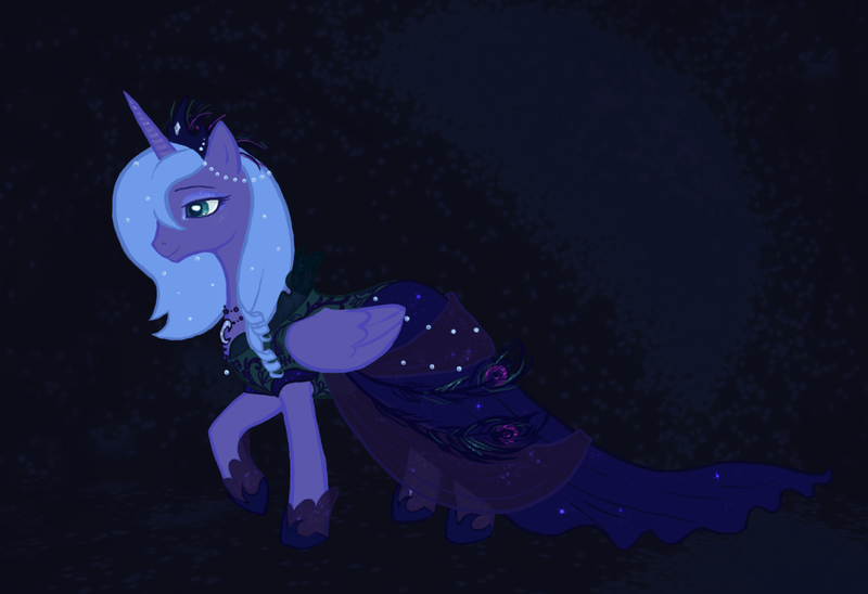 Size: 1140x781 | Tagged: artist:paintedyoko, clothes, derpibooru import, dress, princess luna, s1 luna, safe, solo