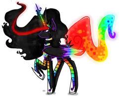Size: 1024x792 | Tagged: safe, artist:nekomellow, derpibooru import, oc, oc:princess neon boom, unofficial characters only, alicorn, pony, alicorn oc, colored horn, colored wings, ethereal mane, multicolored wings, neon, psychedelic, rainbow tail, rainbow wings, raised hoof, red and black mane