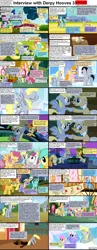 Size: 1282x3304 | Tagged: safe, derpibooru import, screencap, applejack, blossomforth, bon bon, carrot top, cloud kicker, derpy hooves, dizzy twister, golden harvest, lemon hearts, lucky clover, lyra heartstrings, mayor mare, merry may, minuette, orange swirl, parasol, pinkie pie, rainbow dash, rainbowshine, rumble, sassaflash, sea swirl, seafoam, spike, spring melody, sprinkle medley, sunshower raindrops, sweetie drops, twinkleshine, warm front, pegasus, pony, comic:celestia's servant interview, caption, colt, comic, female, glasses, interview, male, mare, screencap comic