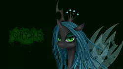 Size: 1920x1080 | Tagged: artist:nefertie, artist:nefyfeiri, changeling, changeling queen, female, queen chrysalis, safe, solo, text, wallpaper