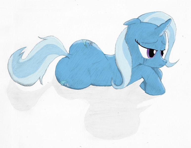 Size: 2000x1553 | Tagged: safe, artist:doublebackstitcharts, derpibooru import, trixie, pony, unicorn, female, mare, plot, sad, solo