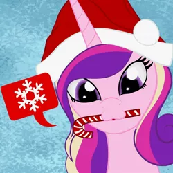 Size: 1280x1280 | Tagged: safe, artist:iraincloud, derpibooru import, princess cadance, :3, candy, candy cane, christmas, food, hat, holiday, image, jpeg, santa hat, solo