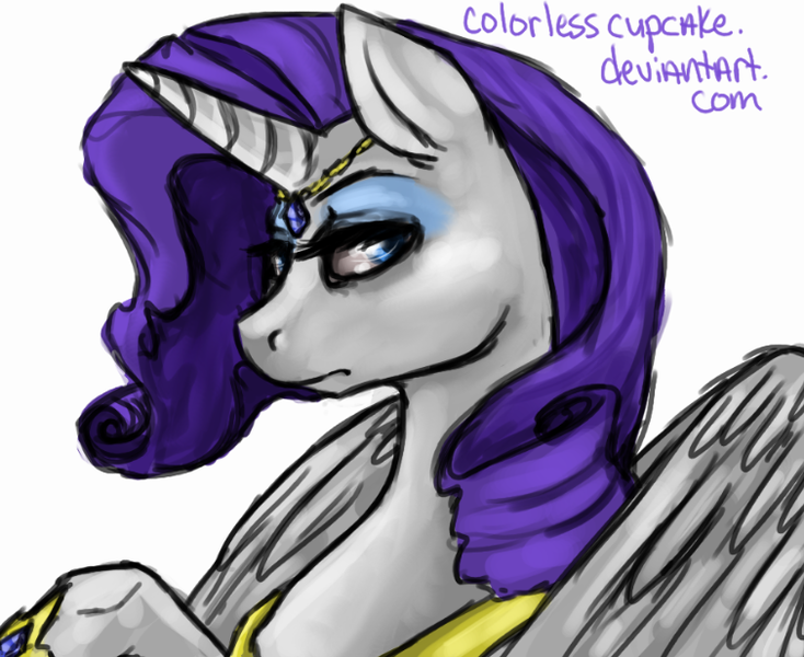 Size: 754x616 | Tagged: safe, artist:colorlesscupcake, derpibooru import, rarity, alicorn, pony, 30 minute art challenge, alicornified, race swap, raricorn, solo