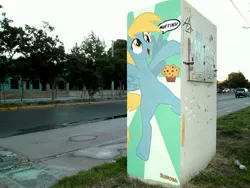 Size: 4320x3240 | Tagged: safe, artist:shinodage, derpibooru import, derpy hooves, pegasus, pony, female, graffiti, mare, muffin, photo