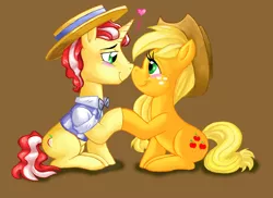 Size: 2400x1745 | Tagged: applejack, artist:moostargazer, blushing, derpibooru import, female, flim, flimjack, male, safe, shipping, straight