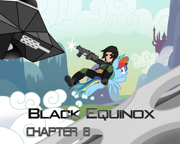 Size: 1280x1024 | Tagged: artist:niggerfaggot, black equinox, canterlot, cloud, cloudy, fanfic, gun, human, jet, mountain, oc, plane, rainbow dash, safe