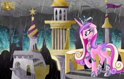 Size: 1500x964 | Tagged: artist:honey-drop, canterlot, derpibooru import, princess cadance, rain, safe, solo