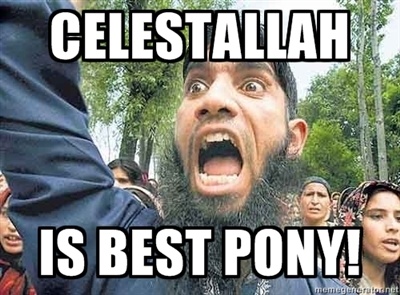 Size: 400x295 | Tagged: safe, banned from derpibooru, deleted from derpibooru, derpibooru import, princess celestia, human, allah, angry muslim, barely pony related, caption, image, image macro, irl, irl human, islam, islamic rage boy, jpeg, meme, photo, pun, religion, text, yelling