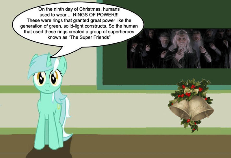 Size: 887x605 | Tagged: chalkboard, christmas, derpibooru import, human studies101 with lyra, lyra heartstrings, meme, photo, rings of power, safe, the nine