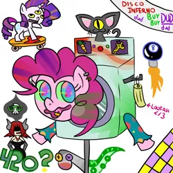 Size: 2000x2000 | Tagged: 420, artist needed, bizarre, carrot, cyclops, dead source, derpibooru import, giraffe, not salmon, pinkie pie, rarity, safe, skateboard, sock puppet, surreal, tentacles, third eye, washing machine, wat, what has science done