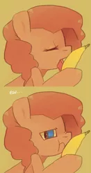Size: 802x1534 | Tagged: 2 panel comic, artist:dhui, ask tired pie, banana, comic, dead source, derpibooru import, licking, pinkie pie, suggestive
