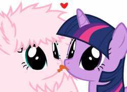 Size: 550x400 | Tagged: safe, artist:mixermike622, derpibooru import, twilight sparkle, oc, oc:fluffle puff, :p, animated, canon x oc, female, heart, kissing, lesbian, licking, poni licking poni, shipping, tongue out, twipuff