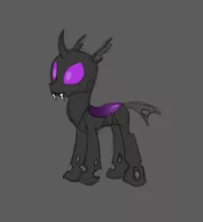 Size: 605x660 | Tagged: artist:carnifex, changeling, derpibooru import, gray background, miasma hive, purple changeling, safe, simple background, solo