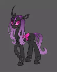 Size: 636x812 | Tagged: artist:carnifex, changeling, changeling oc, changeling queen, changeling queen oc, derpibooru import, female, gray background, oc, oc:miasma, purple changeling, safe, simple background, solo, unofficial characters only