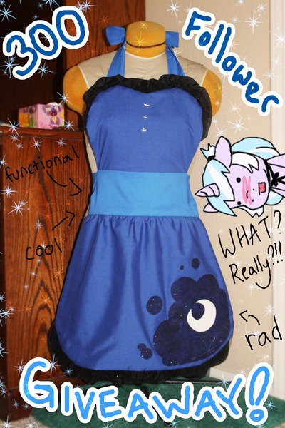 Size: 1280x1920 | Tagged: artist needed, safe, derpibooru import, princess luna, oc, pony, unicorn, apron, clothes, costume, cutie mark on clothes, female, mare, milestone