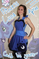 Size: 1280x1920 | Tagged: artist needed, safe, derpibooru import, princess luna, alicorn, human, pony, apron, clothes, costume, female, irl, irl human, mare, multeity, photo, s1 luna