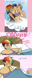 Size: 635x1545 | Tagged: artist:cartoonlion, breast grab, breasts, derpibooru import, dream, female, fluttershy, futa, futa fluttershy, grope, humanized, implied penis, intersex, narcissism, oc, oc:futashy, rainbow dash, selfcest, suggestive, under the covers, wet dream