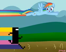 Size: 1000x800 | Tagged: artist:smile, bit trip, commander video, crossover, derpibooru import, rainbow dash, rainbows, safe