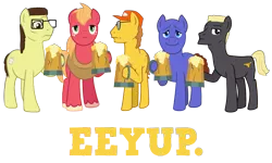 Size: 3000x1800 | Tagged: safe, artist:tnt-illustrations, derpibooru import, big macintosh, ponified, earth pony, pony, bill dauterive, boomhauer, cider, dale gribble, glasses, hank hill, king of the hill, male, stallion