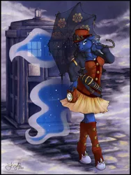 Size: 750x1000 | Tagged: anthro, artist:kaylii, derpibooru import, doctor who, princess luna, safe, solo, steampunk, tardis, umbrella