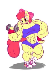 Size: 739x982 | Tagged: anthro, apple bloom, apple brawn, artist:doctorplaid, breasts, buff, clothes, exercise, fetish, muscle fetish, muscles, overdeveloped muscles, socks, suggestive, weight lifting, workout