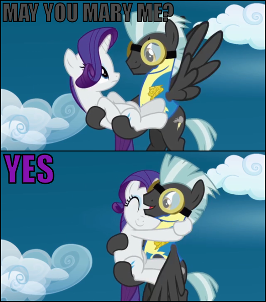 Size: 591x670 | Tagged: derpibooru import, drama bait, engrish, female, hug, image macro, male, rarilane, rarity, safe, shipping, straight, thunderlane, wonderbolts academy, wonderbolt trainee uniform