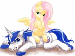 Size: 1280x952 | Tagged: artist:piptart, dead source, derpibooru import, flutterseat, fluttershy, pile, ponies riding ponies, safe, shining armor, sitting on person