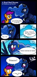 Size: 526x1074 | Tagged: artist:neoncabaret, blushing, comic, derpibooru import, dream walker luna, princess luna, rainbow dash, scootaloo, suggestive