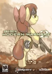 Size: 506x720 | Tagged: safe, artist:modern-warmare, derpibooru import, apple bloom, call of duty, call of duty: modern warfare, parody