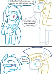 Size: 614x873 | Tagged: armor, artist:the weaver, comic, dialogue, gritted teeth, looking at each other, rainbow dash, royal guard, safe, simple background, speech bubble, speeding, speeding ticket, white background