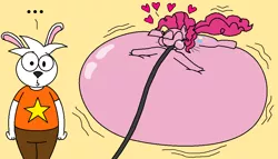 Size: 1021x583 | Tagged: artist:bond750, balloon, belly, belly bed, derpibooru import, heart, inflation, love, non-pony oc, oc, pinkie pie, rabbit, richard, safe, self-bed