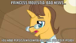 Size: 1066x600 | Tagged: derpibooru import, doctor horse, doctor stable, edit, edited screencap, glasses, image macro, implied princess celestia, implied princess molestia, read it and weep, sad, safe, screencap, solo