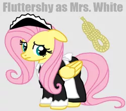 Size: 576x504 | Tagged: artist:death-driver-5000, clothes, clue, cluedo, crossover, derpibooru import, fluttermaid, fluttershy, maid, mrs. white, rope, safe, solo