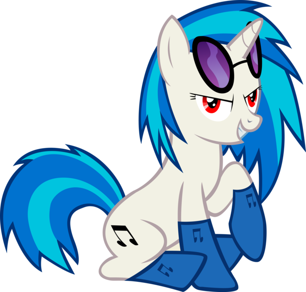 Size: 7209x6866 | Tagged: safe, artist:goldenacorn93, derpibooru import, vinyl scratch, pony, unicorn, absurd resolution, adobe imageready, clothes, cutie mark, female, grin, hooves, horn, looking at you, mare, simple background, sitting, smiling, socks, solo, sunglasses, teeth, transparent background