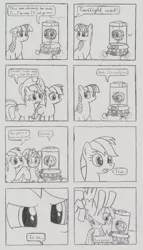 Size: 1101x1920 | Tagged: applejack, artist:airship-king, ask brainy twilight, brain, brainy twilight, comic, derpibooru import, monochrome, rainbow dash, safe, sparks, traditional art, twilight sparkle