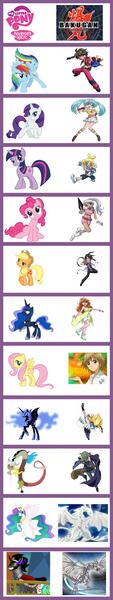 Size: 586x3105 | Tagged: alice gehabich, applejack, bakugan, bakugan battle brawlers, comparison chart, dan kuso, derpibooru import, discord, fluttershy, hal g, julie makimoto, king sombra, marucho marukura, masquerade, mlp chart, naga (bakugan), nightmare moon, pinkie pie, princess celestia, princess luna, rainbow dash, rarity, runo misaki, safe, shun kazami, twilight sparkle, wavern, webmaster joe