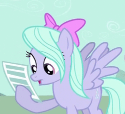 Size: 300x275 | Tagged: animated, cropped, derpibooru import, flitter, hurricane fluttershy, letter, note, offscreen character, reading, safe, screencap, solo, talking