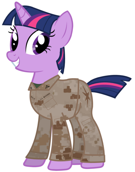 Size: 700x890 | Tagged: artist:totallynotabronyfim, clothes, derpibooru import, haircut, marines, military, safe, short hair, short tail, smiling, twilight sparkle, uniform, usmc