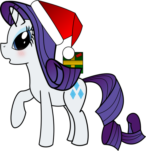 Size: 1279x1322 | Tagged: safe, artist:dbapplejack, derpibooru import, rarity, pony, unicorn, blushing, christmas, hat, holding, holding a present, present, santa hat, simple background, solo, transparent background, vector