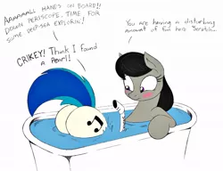 Size: 1022x783 | Tagged: suggestive, artist:joey darkmeat, artist:thetruesurvivor, derpibooru import, octavia melody, vinyl scratch, earth pony, pony, ass up, bath, bathing together, blushing, colored, face down ass up, female, frown, lesbian, mare, plot, scratchtavia, shipping, snorkel, water, wide eyes