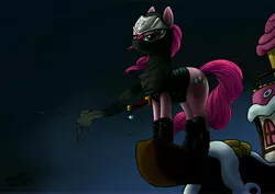 Size: 8066x5704 | Tagged: safe, artist:forgotten-wings, derpibooru import, pinkie pie, earth pony, pony, absurd resolution, clothes, crossover, female, game, mare, ninja gaiden, ryu hayabusa, solo, weapon