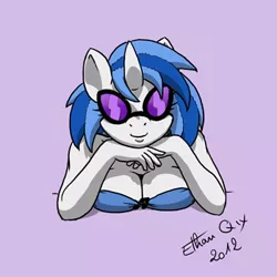 Size: 350x350 | Tagged: anthro, artist:ethanqix, breasts, busty vinyl scratch, cleavage, derpibooru import, female, simple background, solo, solo female, suggestive, vinyl scratch