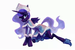 Size: 3448x2299 | Tagged: artist:holivi, clothes, dress, princess luna, safe, simple background, snegurochka, solo