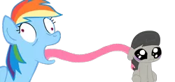 Size: 1000x470 | Tagged: safe, derpibooru import, octavia melody, rainbow dash, dashtavia, derp, female, impossibly long tongue, lesbian, molestation, non-consensual licking, shipping, tongue out, wat, what has science done, why