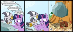 Size: 1350x591 | Tagged: artist:innuendo88, artist:madmax, comic, derpibooru import, safe, spanish, translation, twilight sparkle, zebra, zecora