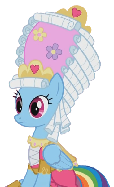 Size: 397x647 | Tagged: background removed, derpibooru import, edit, edited screencap, fabulous, mare antoinette, marie antoinette, rainbow dash, rainbow dash always dresses in style, safe, screencap, simple background, sitting, solo, swarm of the century, transparent background, wig