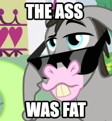 Size: 222x239 | Tagged: cletus, daisy, dat butt, derpibooru import, flower wishes, image macro, meme, mule, safe, solo focus, sunglasses, the ass was fat