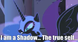 Size: 635x346 | Tagged: safe, derpibooru import, edit, edited screencap, screencap, nightmare moon, alicorn, pony, friendship is magic, castle of the royal pony sisters, female, image macro, mare, persona, persona 4, shadow, solo