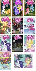 Size: 984x1946 | Tagged: safe, derpibooru import, idw, official, applejack, derpy hooves, doctor whooves, f'wuffy, fluttershy, pinkie pie, rainbow dash, rarity, spike, time turner, twilight sparkle, changeling, dragon, earth pony, parasprite, pegasus, pony, spider, unicorn, spoiler:comic, spoiler:comic02, anatomically incorrect, apple, apple tree, applejack's hat, background pony, balloon, clothes, cover, covering eyes, cowboy hat, crying, derpy spider, dream, eyepatch, female, flower, fluttershy being fluttershy, flying, food, fountain, glowing horn, hat, heart, heart eyes, hoof hold, horn, hot air balloon, ice skates, ice skating, incorrect leg anatomy, magic, male, mare, muffin, official comic, pocket watch, puffy cheeks, scared, scarf, sleeping, stallion, tongue out, top hat, tree, twinkling balloon, unicorn twilight, weeping angel, wingding eyes